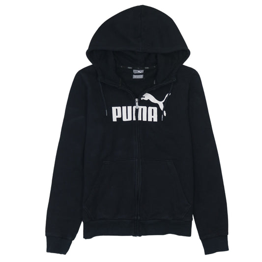 Puma Womens Black Full Zip Hoodie Size 14 Graphic Logo Sweatshirt