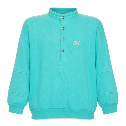 Puma Men's Green Henley Sweatshirt M Vintage Fleece Pullover