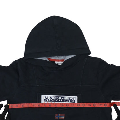 Napapijri Boys Black Hooded Pullover Hoodie Size 16 (170cm) Cotton Blend