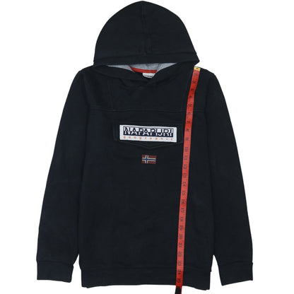 Napapijri Boys Black Hooded Pullover Hoodie Size 16 (170cm) Cotton Blend