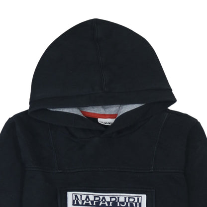 Napapijri Boys Black Hooded Pullover Hoodie Size 16 (170cm) Cotton Blend
