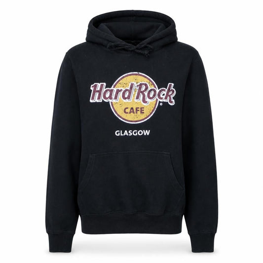 Hard Rock Cafe Glasgow Black Pullover Hoodie Women Small Cotton Blend