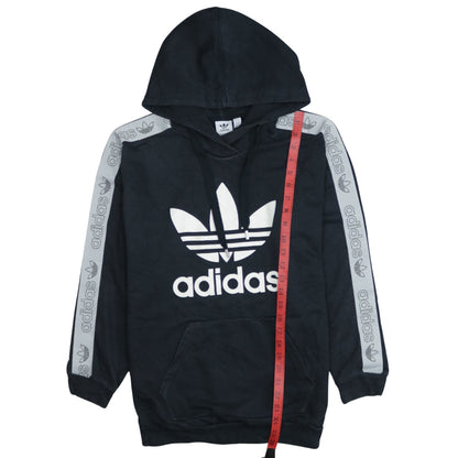 Adidas Women Black Pullover Hoodie Size 8 Logo Tape Sleeve Casual