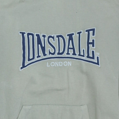 Lonsdale Men's Beige Pullover Hoodie L Embroidered Logo Fleece