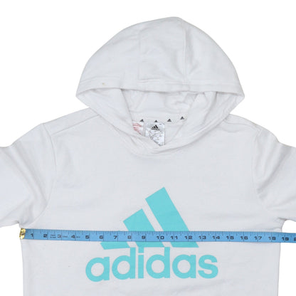 Adidas Boys White Hooded Pullover Hoodie 13-14 Years Cotton Blend