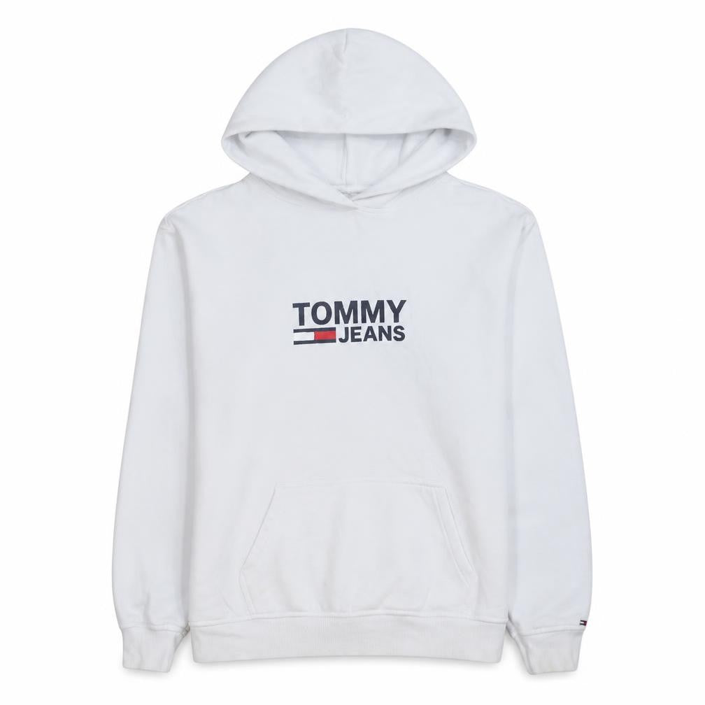 Tommy Jeans Men's White Pullover Hoodie Size S Logo Fleece Sweatshirt