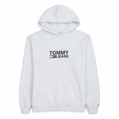 Tommy Jeans Men's White Pullover Hoodie Size S Logo Fleece Sweatshirt