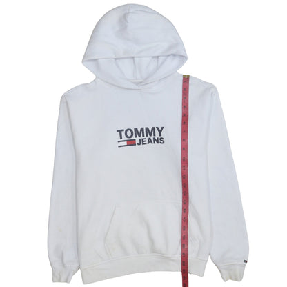 Tommy Jeans Men's White Pullover Hoodie Size S Logo Fleece Sweatshirt