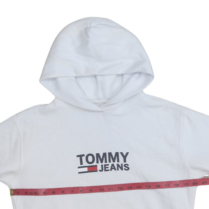 Tommy Jeans Men's White Pullover Hoodie Size S Logo Fleece Sweatshirt