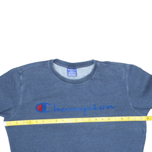 Champion Men's Blue Small Crew Neck Logo Pullover Sweatshirt