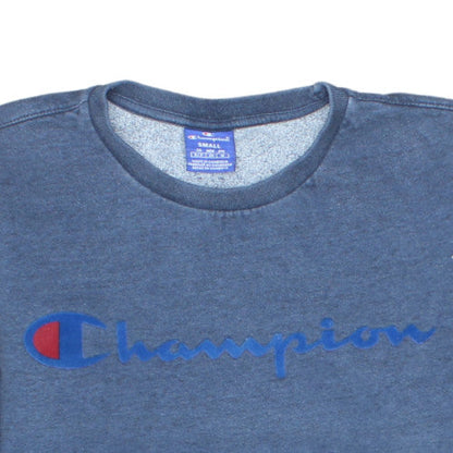 Champion Men's Blue Small Crew Neck Logo Pullover Sweatshirt