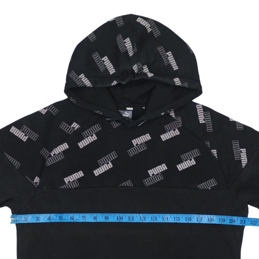 Puma Men's Black Small Pullover Hoodie with Logo Print