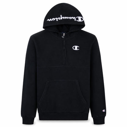 Front view of Champion Teens Black 2XL Pullover 1/4 Zip Hoodie Fleece Sweatshirt