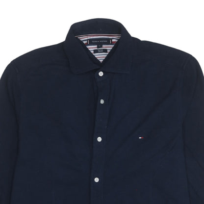 Tommy Hilfiger Men's Blue Slim Fit Knitted Cotton Long Sleeve Shirt XL