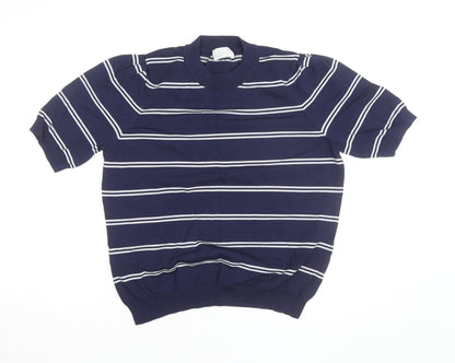 Savida Women Blue Striped Knit Short Sleeve Crew Neck Top Size 16