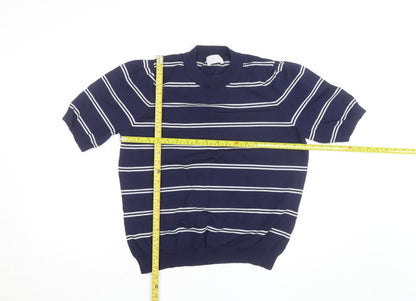 Savida Women Blue Striped Knit Short Sleeve Crew Neck Top Size 16