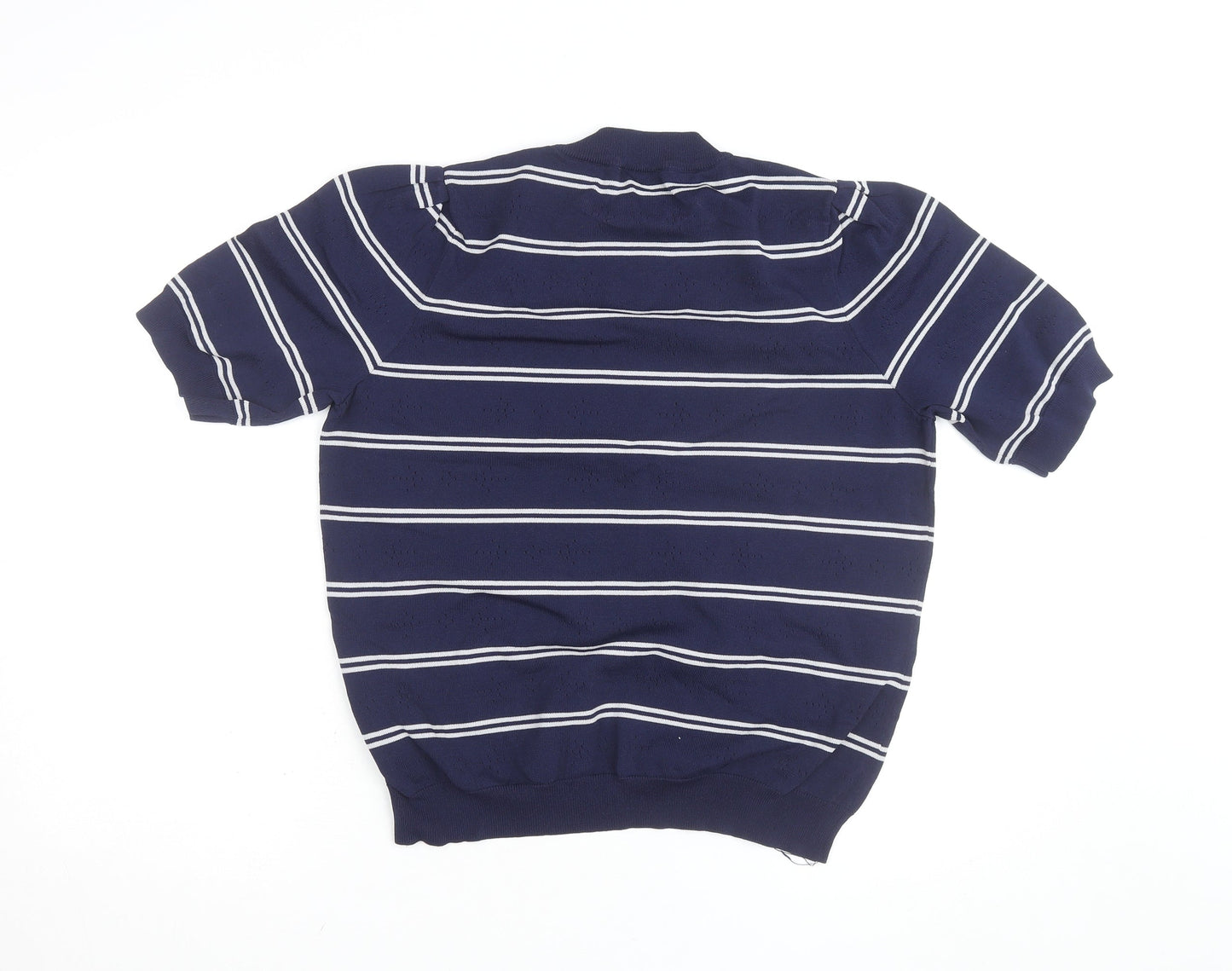 Savida Women Blue Striped Knit Short Sleeve Crew Neck Top Size 16
