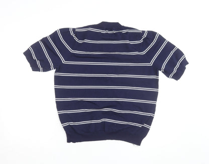 Savida Women Blue Striped Knit Short Sleeve Crew Neck Top Size 16