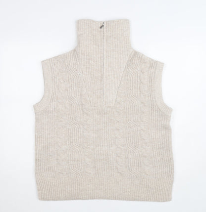 Dunnes Women's Beige Cable-Knit High Neck Sleeveless Vest M