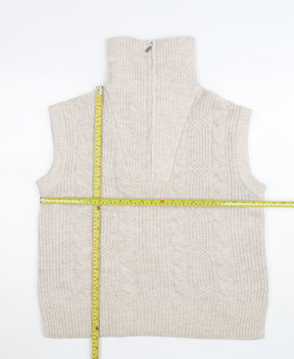 Dunnes Women's Beige Cable-Knit High Neck Sleeveless Vest M