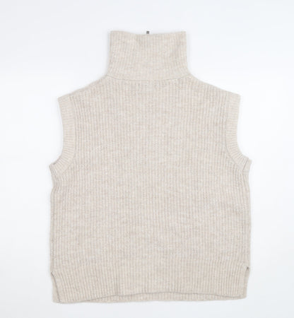 Dunnes Women's Beige Cable-Knit High Neck Sleeveless Vest M