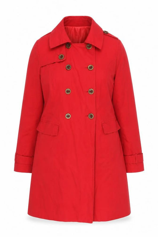 Sasha Women’s Red Trench Coat Size 14 Belted Mid-Length