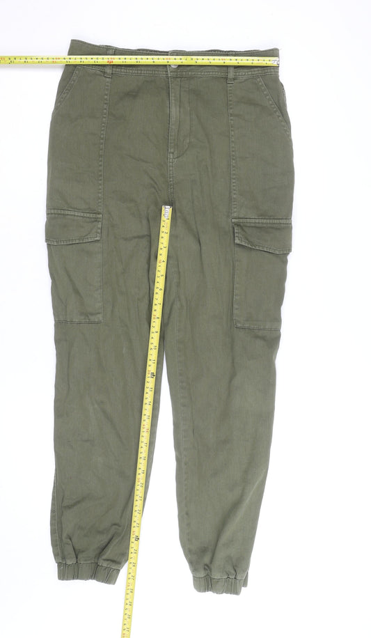 New Look Women Green Cargo Trousers Size 12 Cotton Elastic Waist
