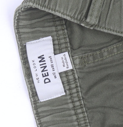 New Look Women Green Cargo Trousers Size 12 Cotton Elastic Waist