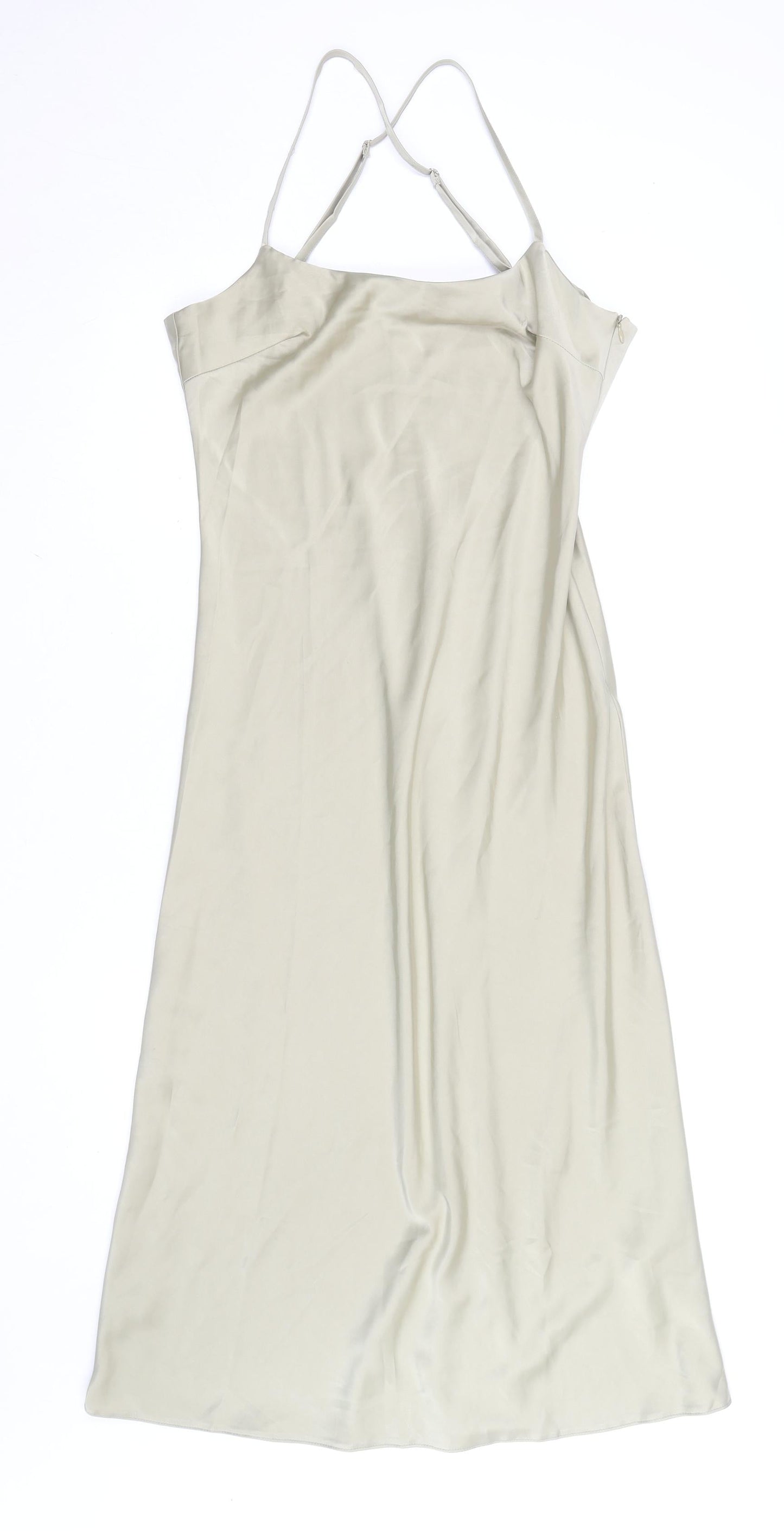 Nasty Gal Women’s Beige Satin Slip Dress Size 12 Lightweight Midi