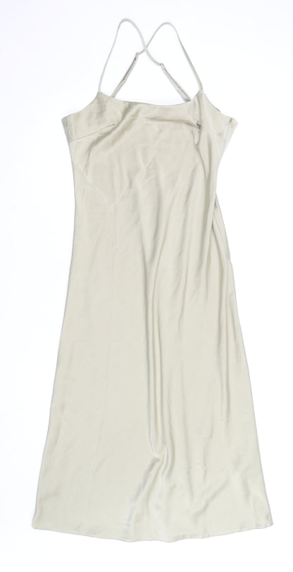 Nasty Gal Women’s Beige Satin Slip Dress Size 12 Lightweight Midi
