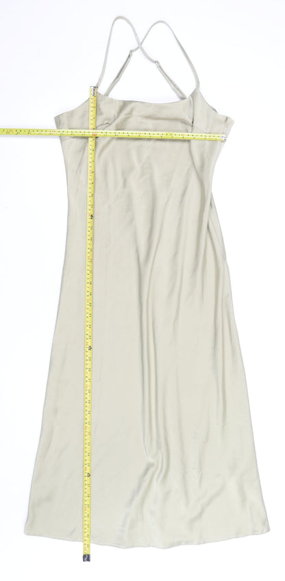Nasty Gal Women’s Beige Satin Slip Dress Size 12 Lightweight Midi