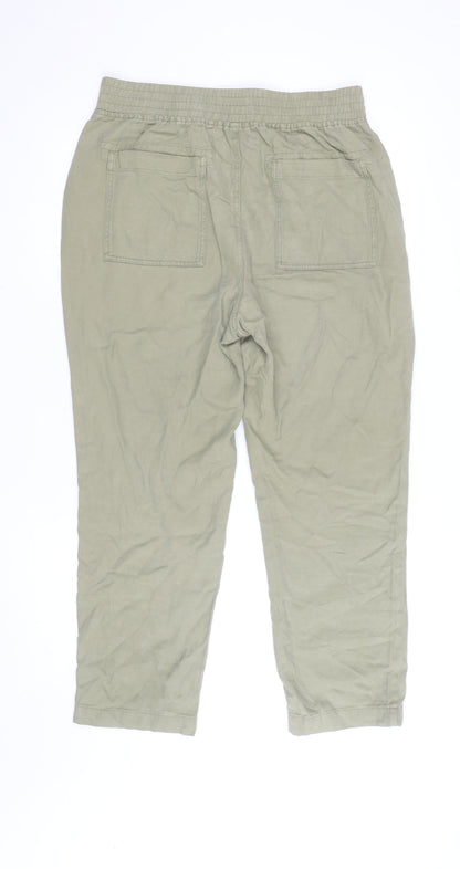 Dunnes Women Beige Cropped Lyocell Elastic Waist Casual Trousers Size 12