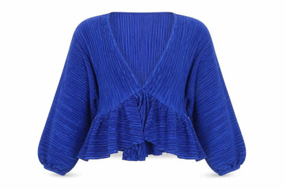 Boohoo Womens Blue Pleated Wrap Blouse Size 12 Long Sleeve
