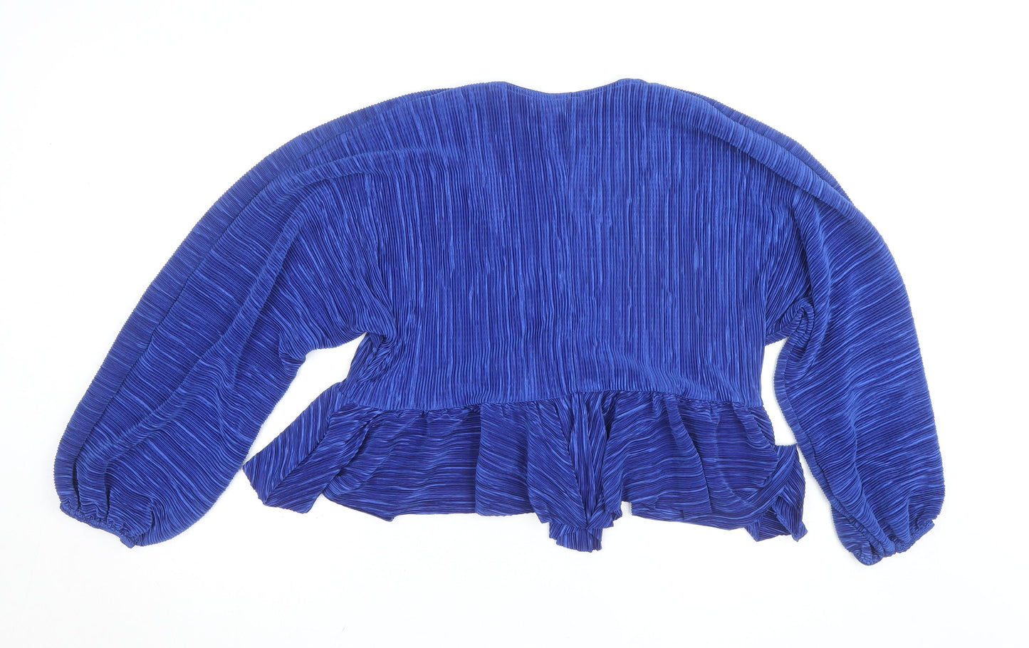 Boohoo Womens Blue Pleated Wrap Blouse Size 12 Long Sleeve