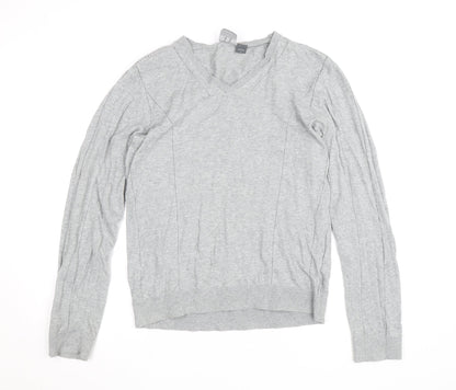 Armani Exchange Men's Grey V-Neck Cotton Blend Jumper Size L