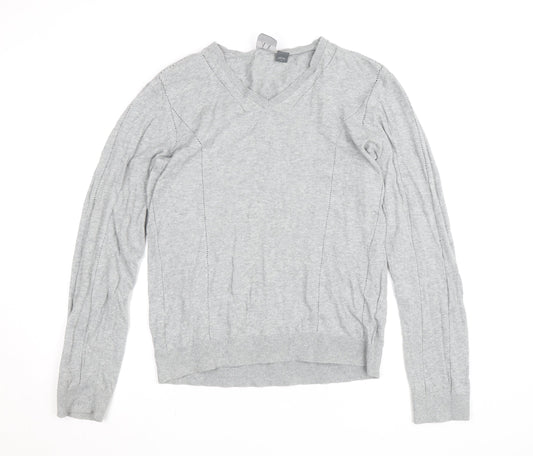 Armani Exchange Men's Grey V-Neck Cotton Blend Jumper Size L