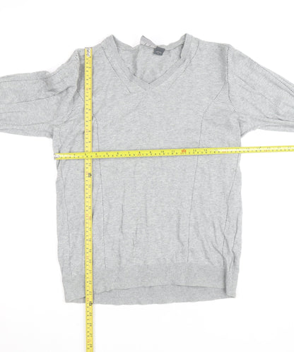 Armani Exchange Men's Grey V-Neck Cotton Blend Jumper Size L