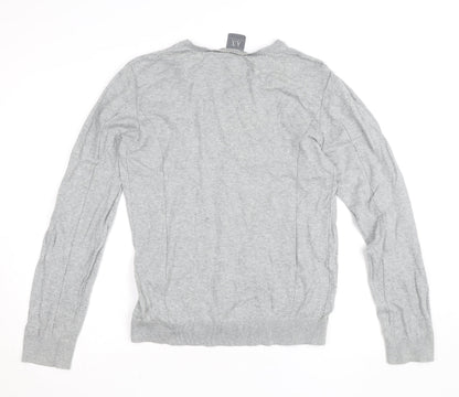 Armani Exchange Men's Grey V-Neck Cotton Blend Jumper Size L