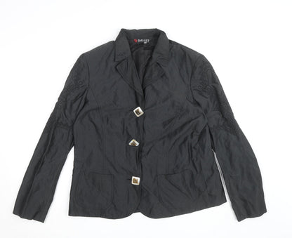Basset Women's Black Collared Long Sleeve Button Blouse Size 16