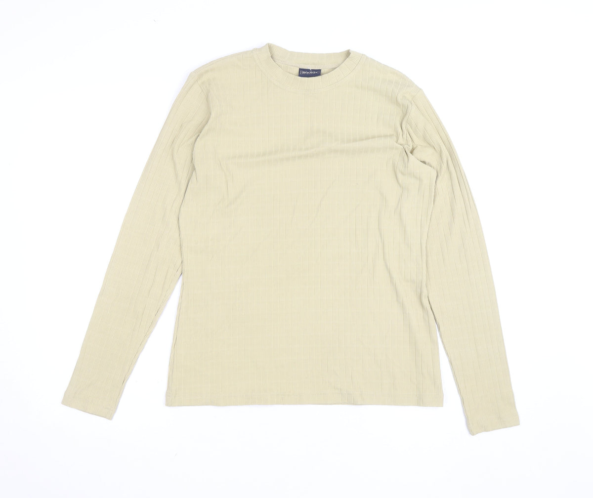 SAND BASIC Women's Beige Long Sleeve Ribbed Crew Neck Top Size L