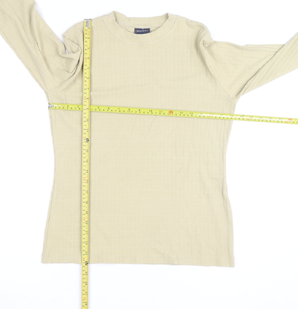 SAND BASIC Women's Beige Long Sleeve Ribbed Crew Neck Top Size L