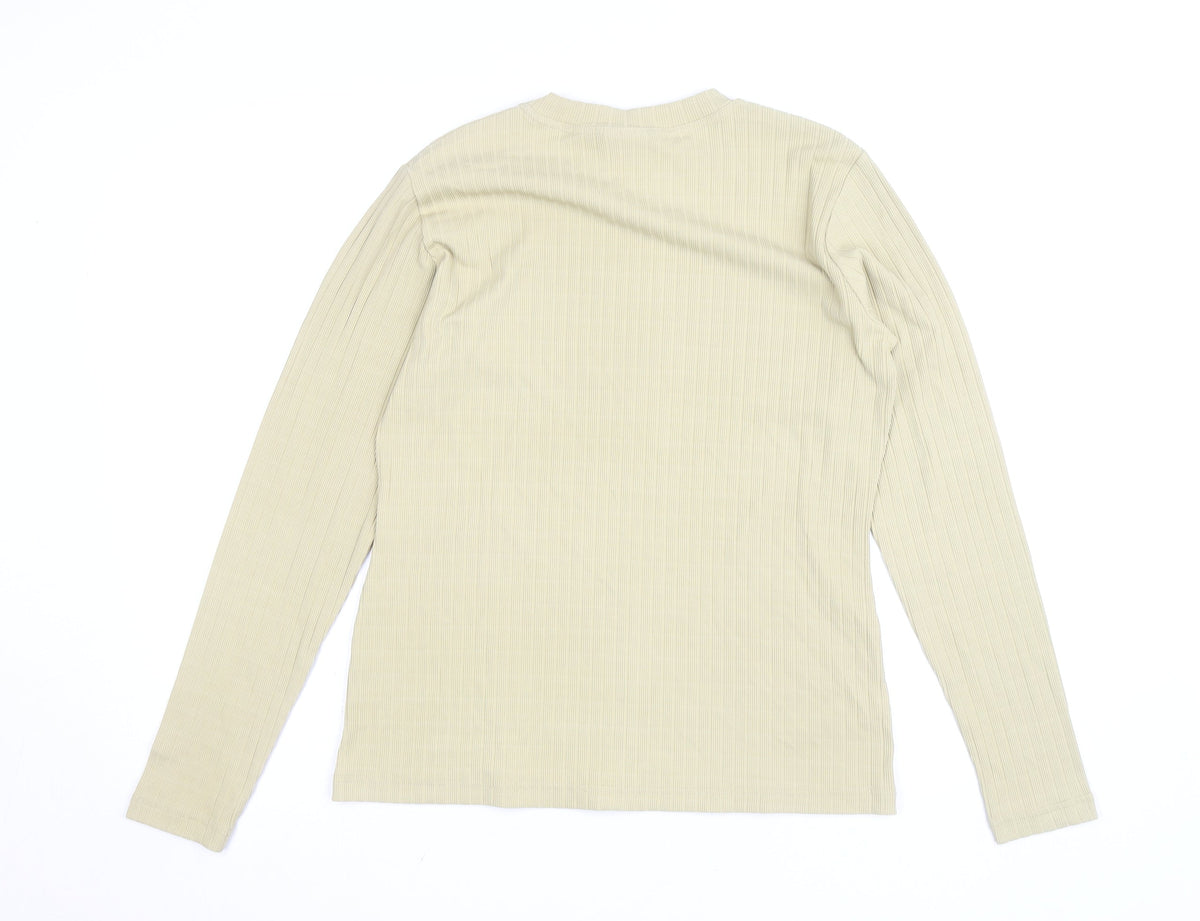 SAND BASIC Women's Beige Long Sleeve Ribbed Crew Neck Top Size L