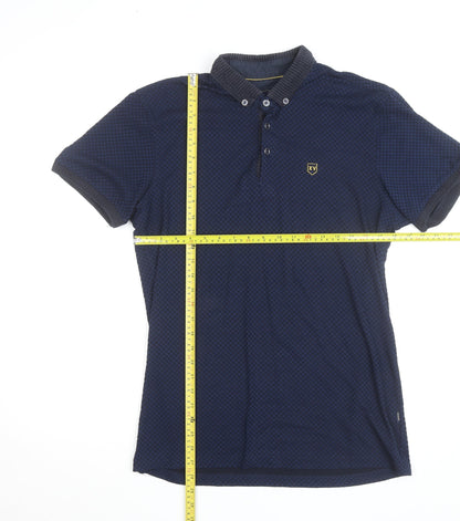 XV Kings Men's Blue Check Polo Shirt Size L Button Collar