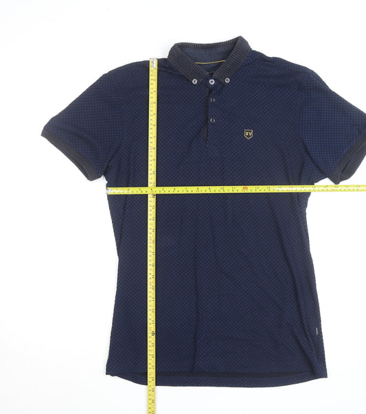 XV Kings Men's Blue Check Polo Shirt Size L Button Collar