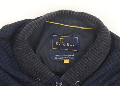 XV Kings Men's Blue Check Polo Shirt Size L Button Collar