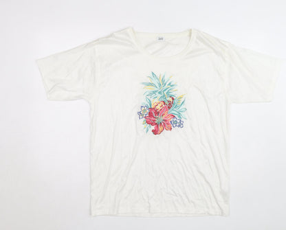 Lucia Women's White Floral Embroidered Cotton T-Shirt Size M