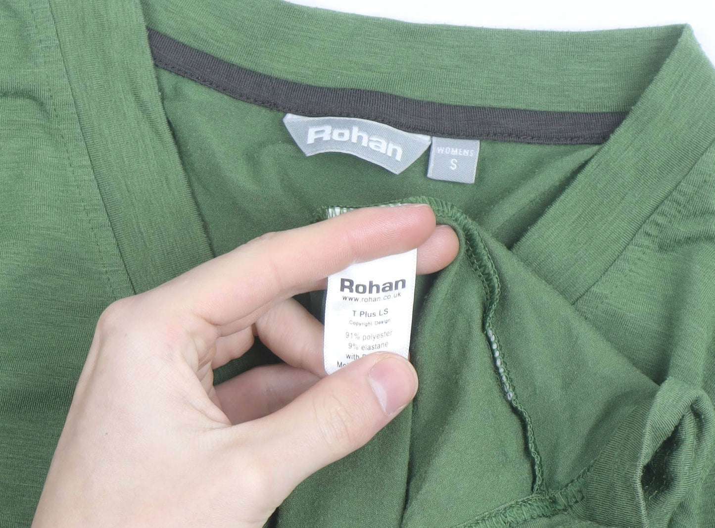 Rohan Green V-Neck Long Sleeve Outdoor Top Unisex S Regular Fit
