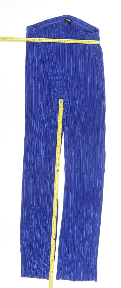 Boohoo Women's Blue Pleated Wide-Leg Trousers Size 12