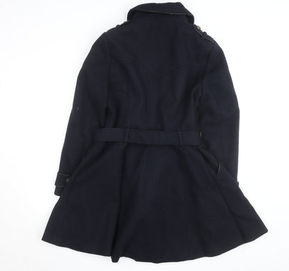 Reger by Janet Reger Women's Blue Wool Trench Coat M Belted Lined