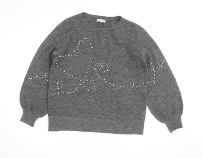 Monsoon Women's Grey Wool Blend Beaded Pullover Jumper M